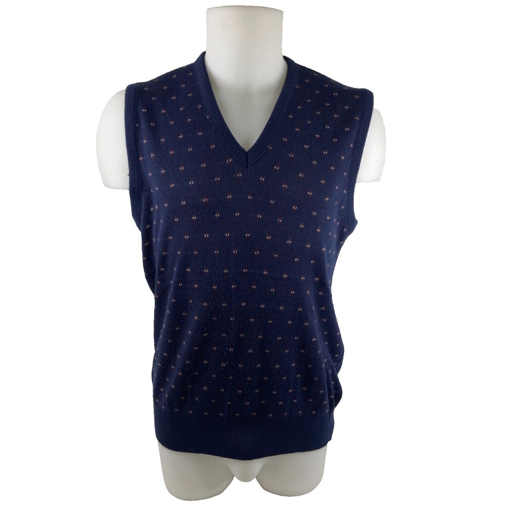 Robert Bruce Men’s Sweater Vest L Blue Acrylic Vintage Preppy Business Knit USA